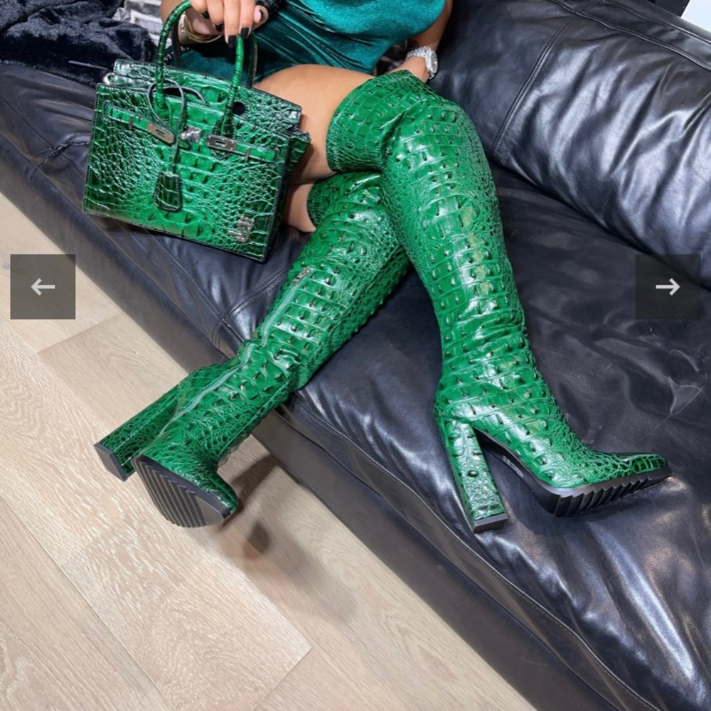Green and Black knee high boots